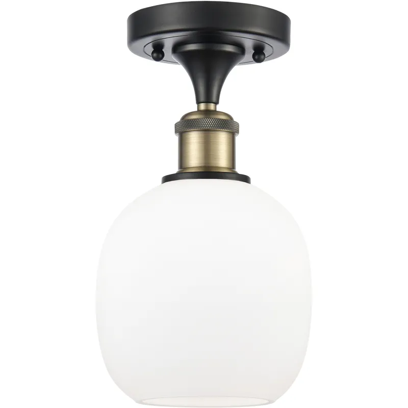 Belfast 1 Light 6 inch Black Antique Brass Flush Mount Ceiling Light in Matte White Glass, 2.1 lb