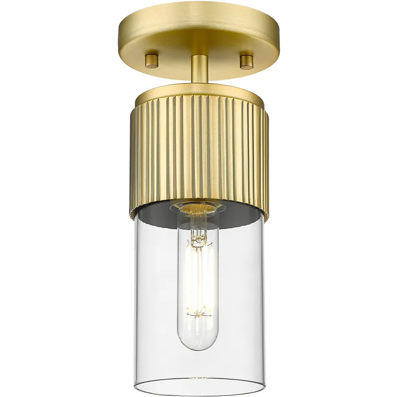 Bolivar 1 Light 4 inch Brushed Brass Flush Mount Ceiling Light in Clear Glass
