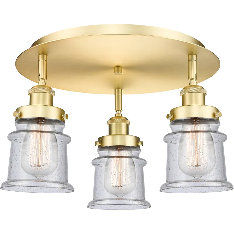 Canton 3 Light 17 inch Satin Gold Flush Mount Ceiling Light in Seedy