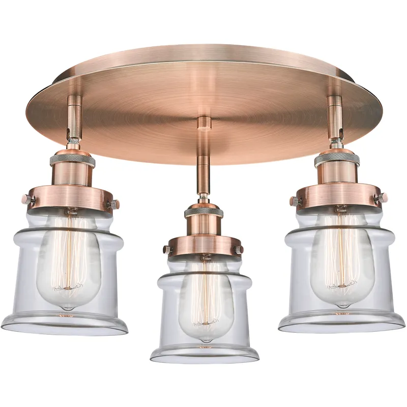 Canton 3 Light 17 inch Antique Copper Flush Mount Ceiling Light in Clear