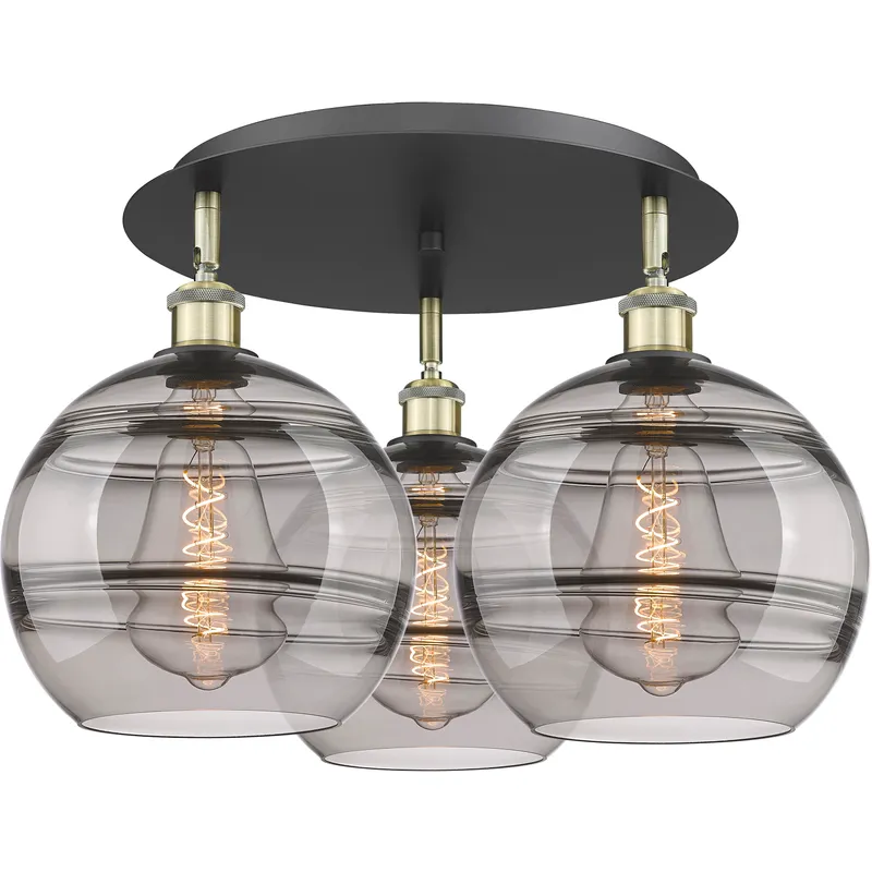Ballston Rochester 3 Light 21.75 inch Black Antique Brass Flush Mount Ceiling Light