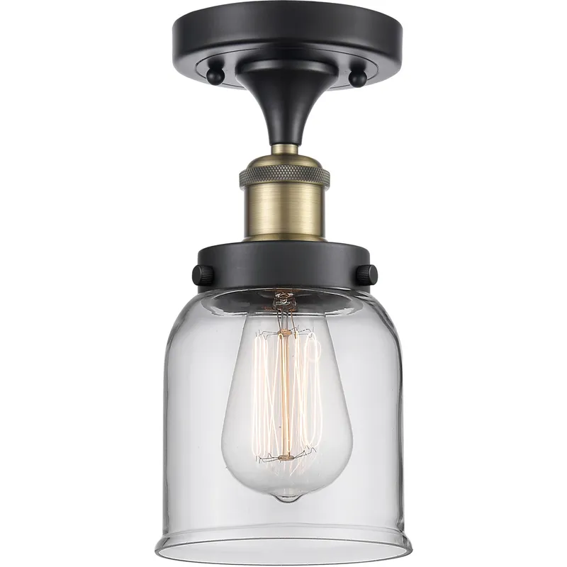 Ballston Small Bell LED 5 inch Black Antique Brass Semi-Flush Mount Ceiling Light in Clear Glass