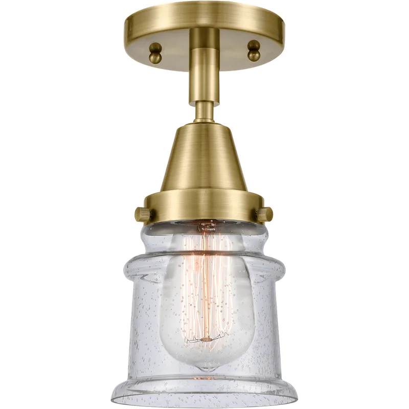 Franklin Restoration Small Canton LED 6 inch Antique Brass Flush Mount Ceiling Light in Seedy Glass