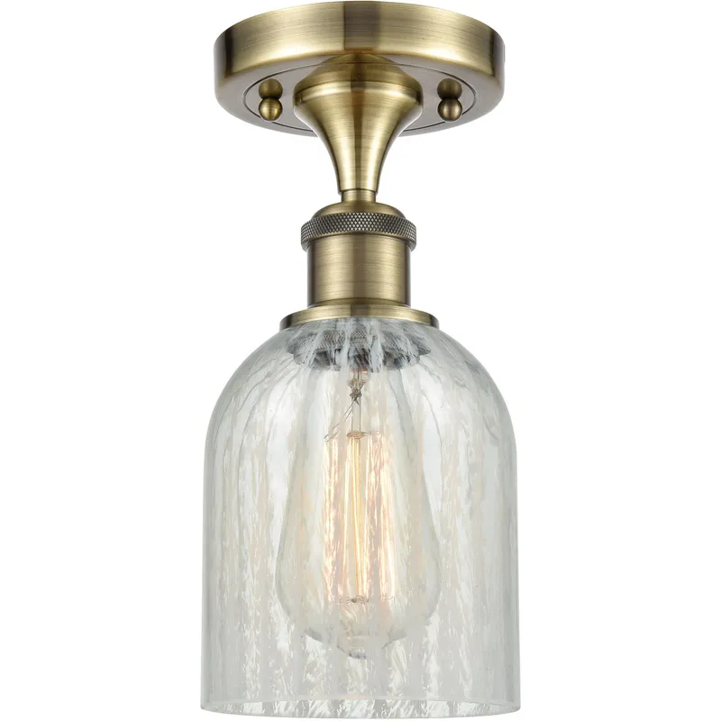 Ballston Caledonia LED 5 inch Antique Brass Semi-Flush Mount Ceiling Light in Mouchette Glass, Ballston