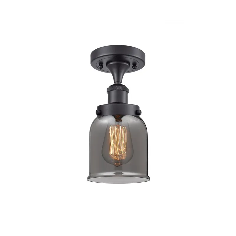 Ballston Small Bell LED 5 inch Matte Black Semi-Flush Mount Ceiling Light in Plated Smoke Glass, Ballston