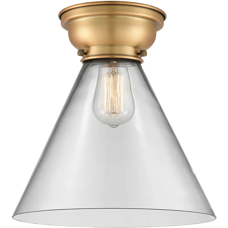 Aditi X-Large Cone LED 12 inch Brushed Brass Flush Mount Ceiling Light in Clear Glass, Aditi