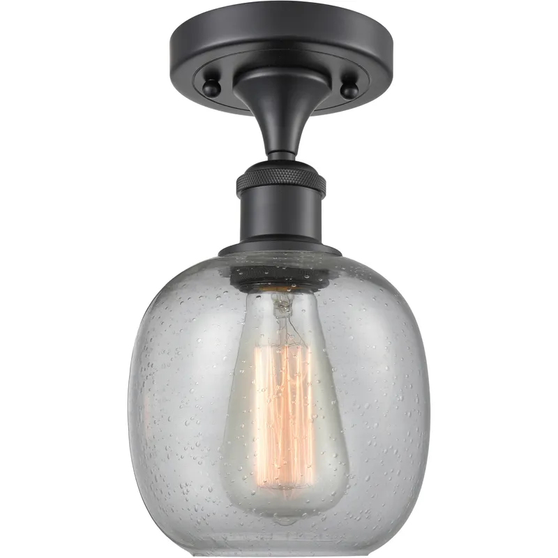 Edison Belfast 1 Light 6 inch Matte Black Semi-Flush Mount Ceiling Light in Seedy Glass, 2.1 lb