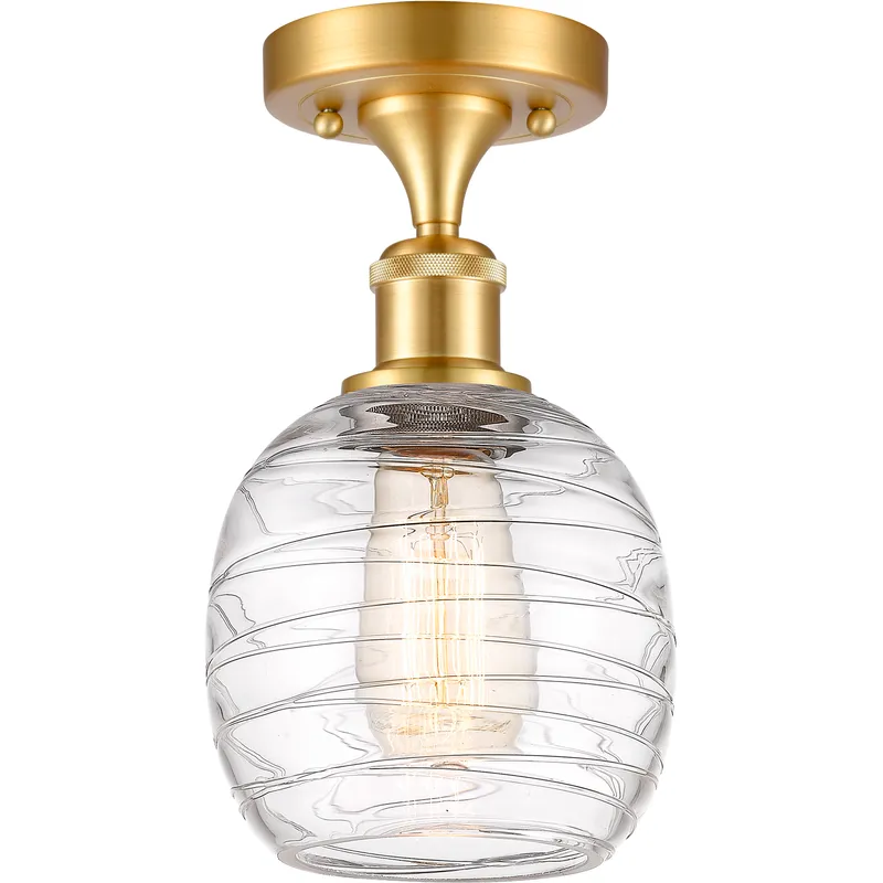 Belfast 1 Light 6 inch Satin Gold Flush Mount Ceiling Light in Deco Swirl Glass, 2.5 lb