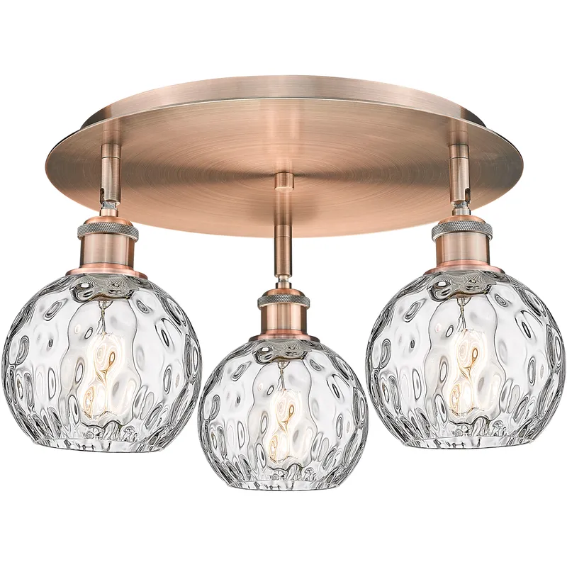 Athens Water Glass 3 Light 17.63 inch Antique Copper Flush Mount Ceiling Light