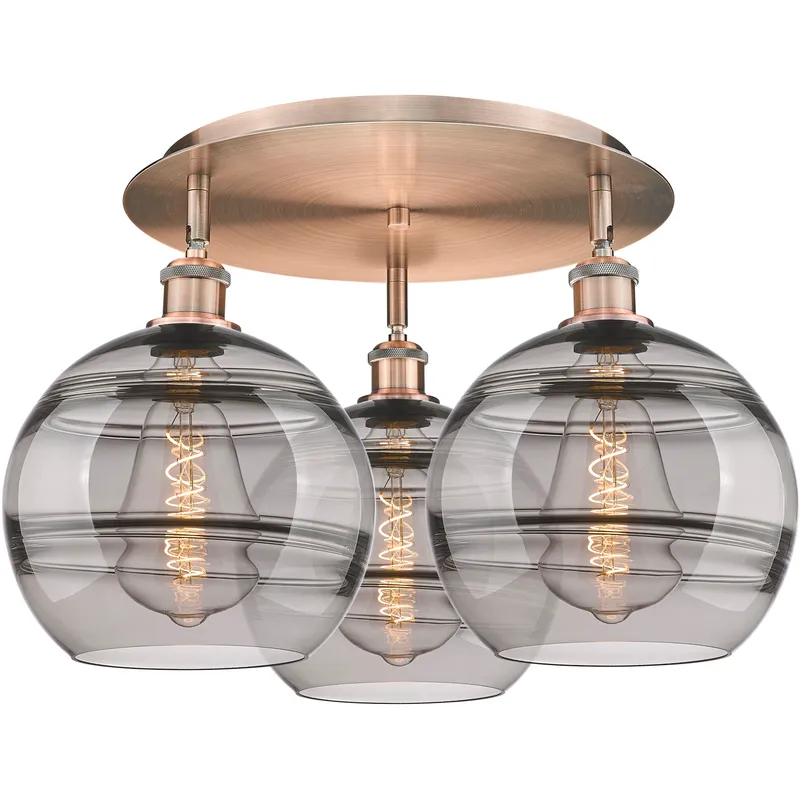 Ballston Rochester 3 Light 21.75 inch Antique Copper Flush Mount Ceiling Light