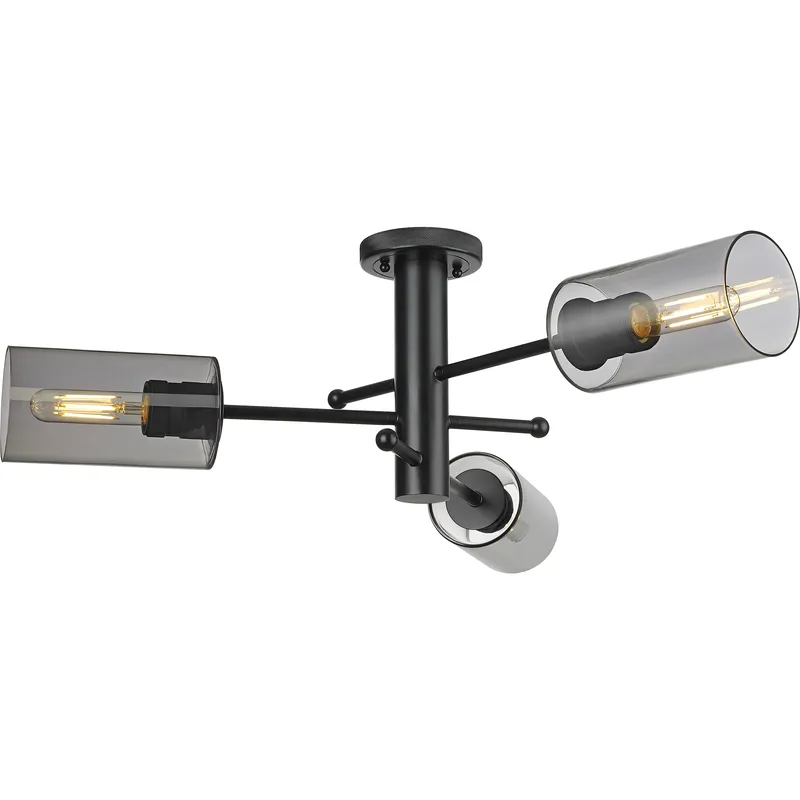 Crown Point 3 Light 29.38 inch Matte Black Flush Mount Ceiling Light in Light Smoke Glass