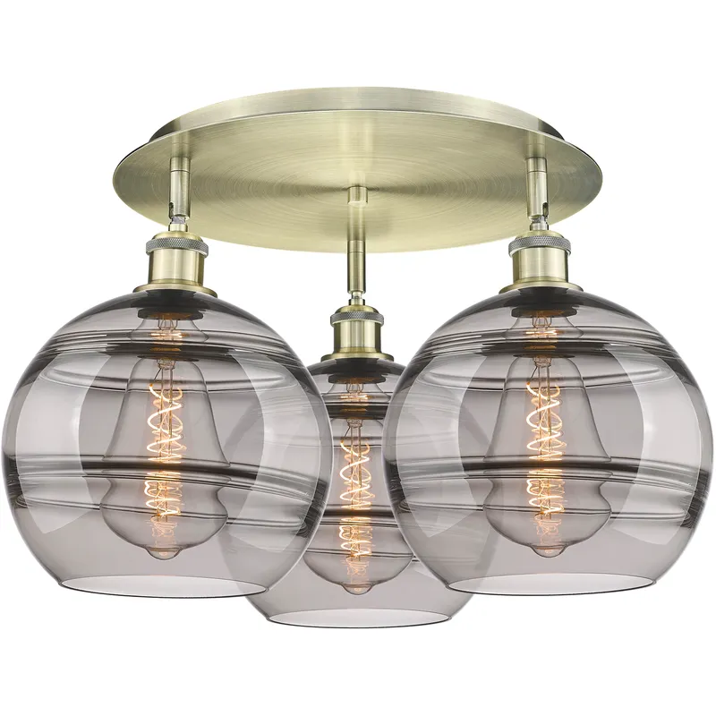 Ballston Rochester 3 Light 21.75 inch Antique Brass Flush Mount Ceiling Light