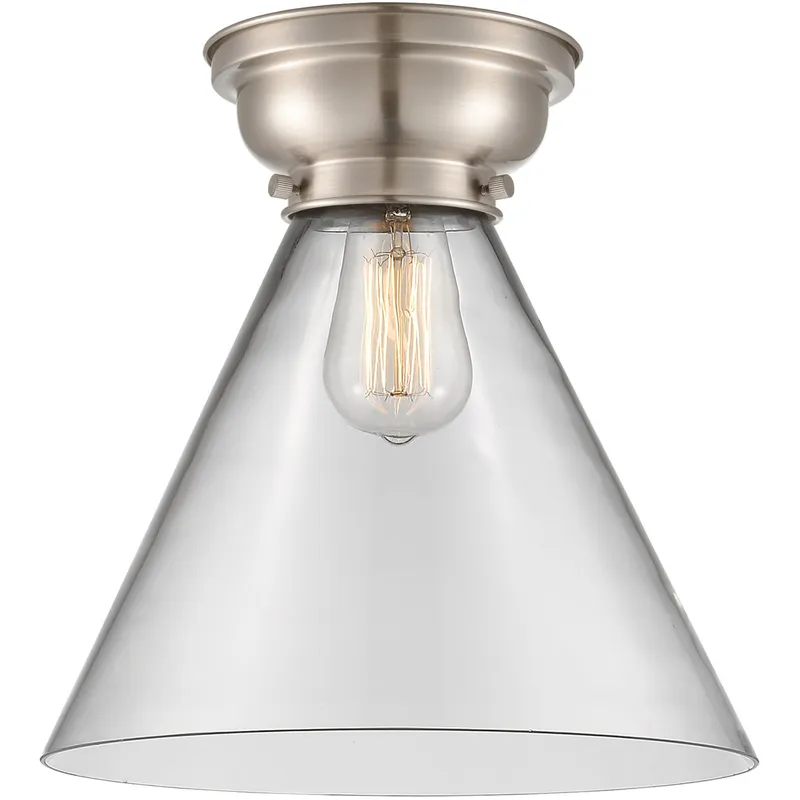 Aditi X-Large Cone LED 12 inch Brushed Satin Nickel Flush Mount Ceiling Light in Clear Glass, Aditi