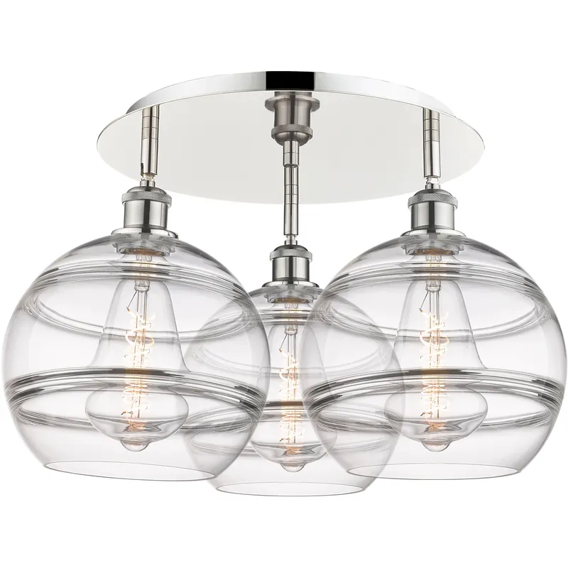 Ballston Rochester 3 Light 21.75 inch Polished Nickel Flush Mount Ceiling Light
