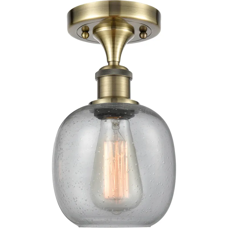 Belfast 1 Light 6 inch Antique Brass Flush Mount Ceiling Light in Seedy Glass, 2.1 lb