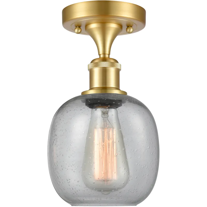 Belfast 1 Light 6 inch Satin Gold Flush Mount Ceiling Light in Seedy Glass, 2.1 lb