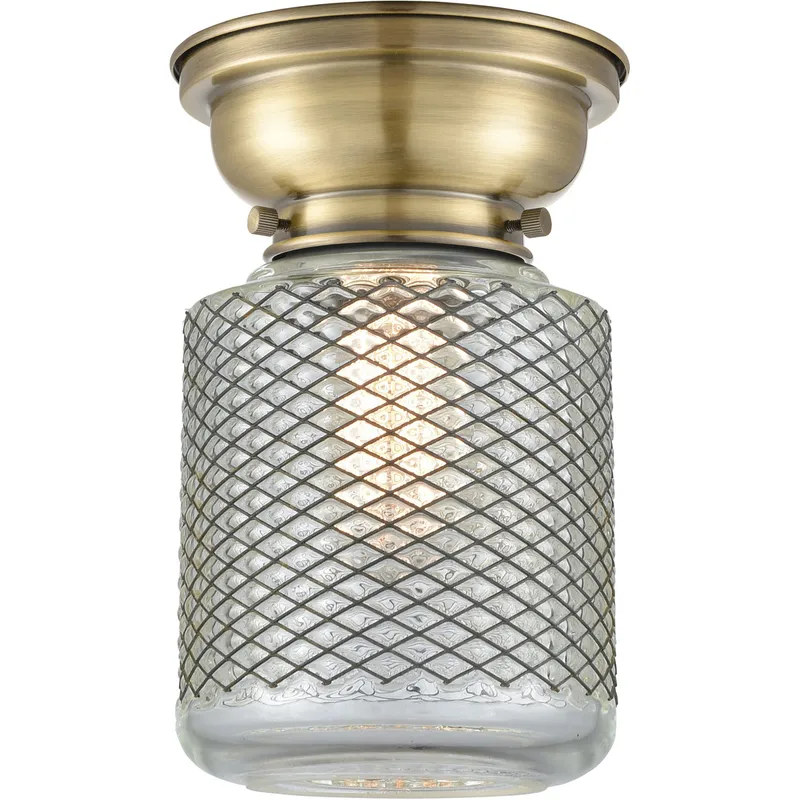 Aditi Stanton LED 6 inch Antique Brass Flush Mount Ceiling Light in Clear Wire Mesh Glass, Aditi