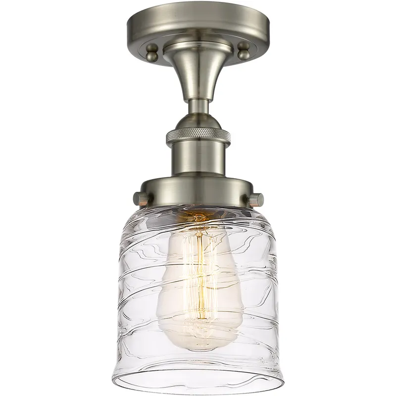 Ballston Bell LED 5 inch Brushed Satin Nickel Flush Mount Ceiling Light in Clear with Cage