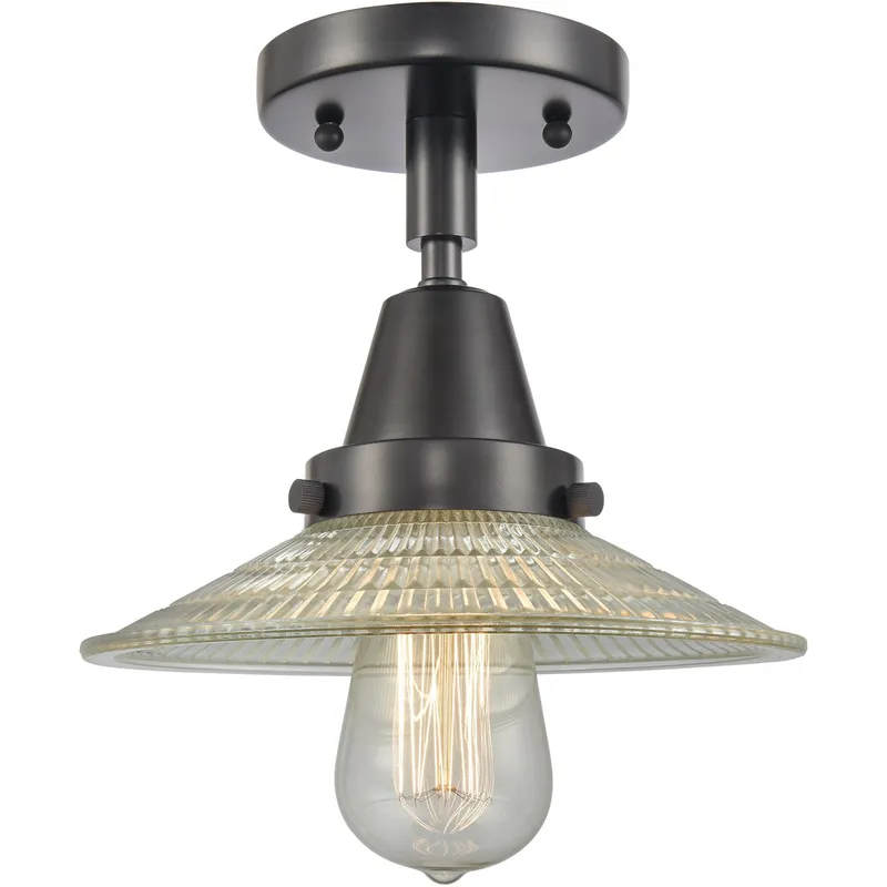 Franklin Restoration Halophane 1 Light 9 inch Matte Black Flush Mount Ceiling Light in Clear Halophane Glass
