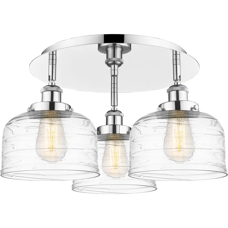 Bell 3 Light 19.75 inch Polished Chrome Flush Mount Ceiling Light in Clear Deco Swirl