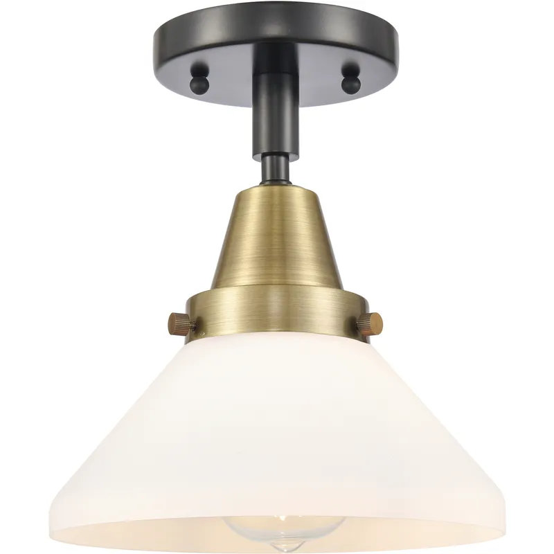 Franklin Restoration Caden LED 8 inch Black Antique Brass Flush Mount Ceiling Light in Matte White Glass