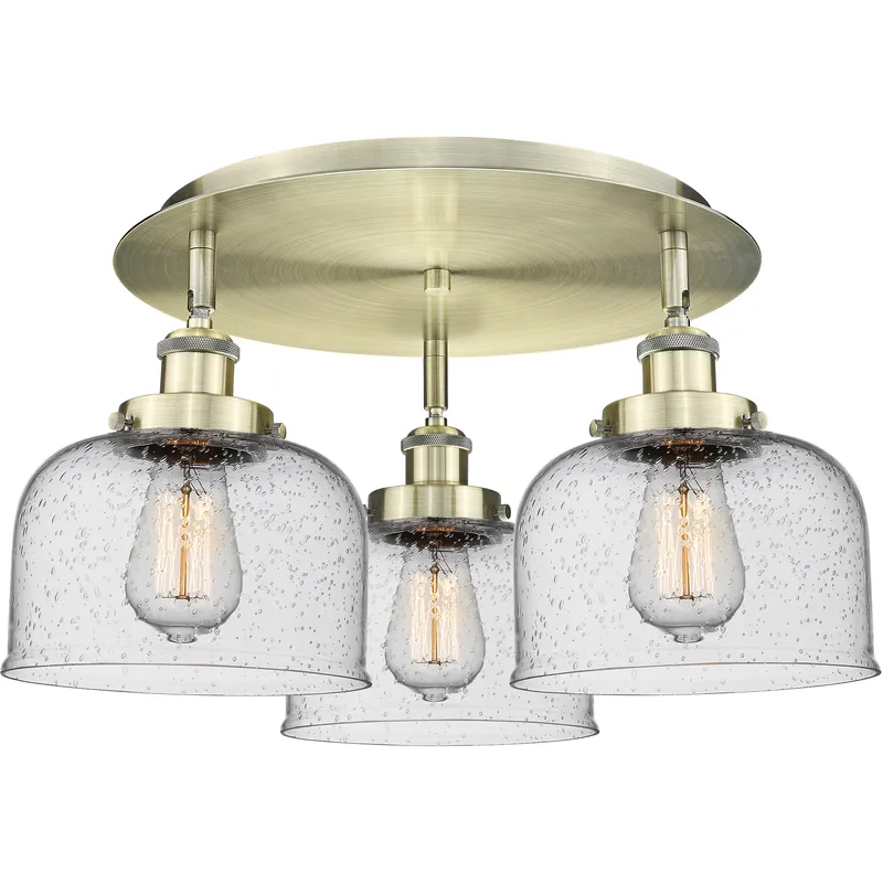 Bell 3 Light 19.75 inch Antique Brass Flush Mount Ceiling Light in Seedy