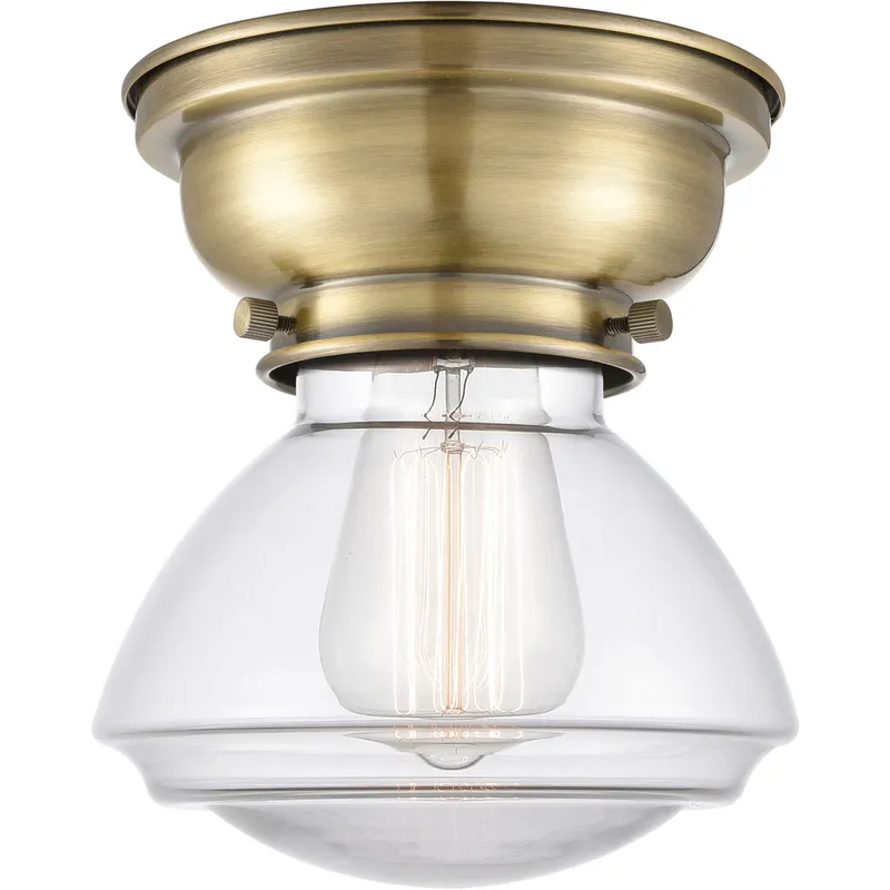 Aditi Olean 1 Light 7 inch Antique Brass Flush Mount Ceiling Light in Incandescent, Clear Glass, Aditi