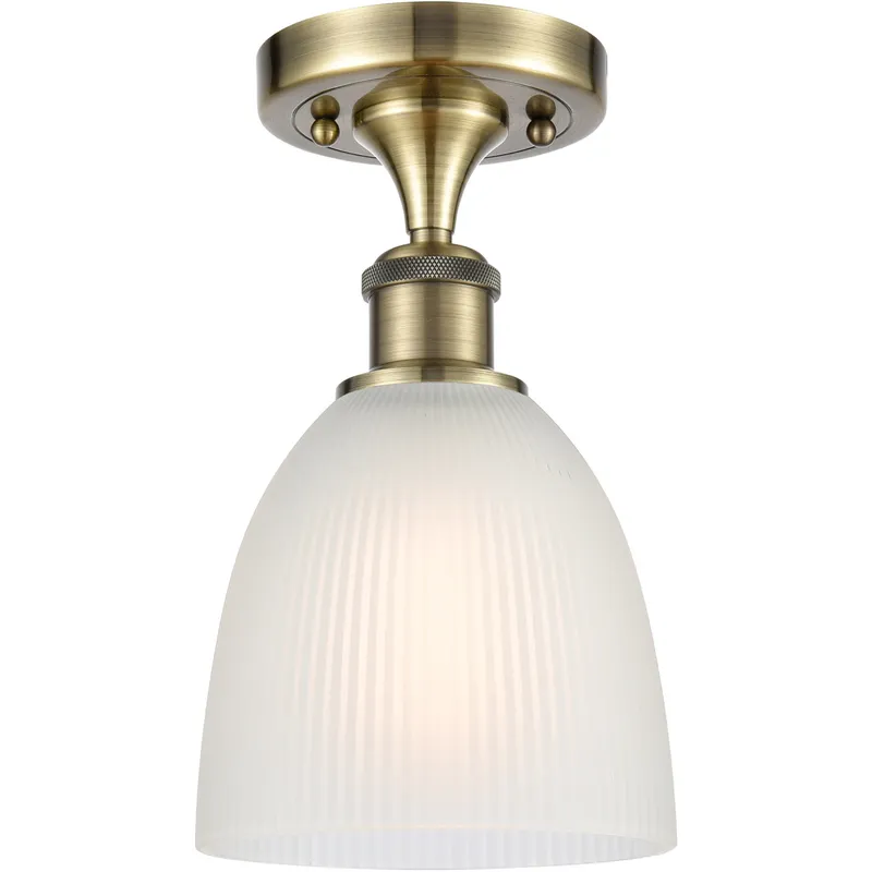Ballston Castile LED 6 inch Antique Brass Semi-Flush Mount Ceiling Light in White Glass, Ballston