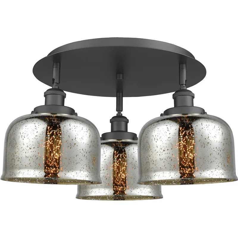Bell 3 Light 19.75 inch Matte Black Flush Mount Ceiling Light in Silver Plated Mercury