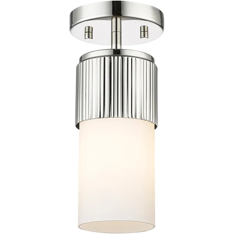 Bolivar 1 Light 4 inch Polished Nickel Flush Mount Ceiling Light in Matte White Glass