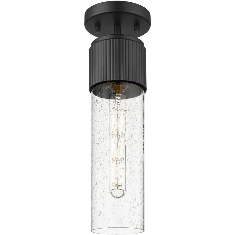 Bolivar 1 Light 4 inch Matte Black Flush Mount Ceiling Light in Seedy Glass
