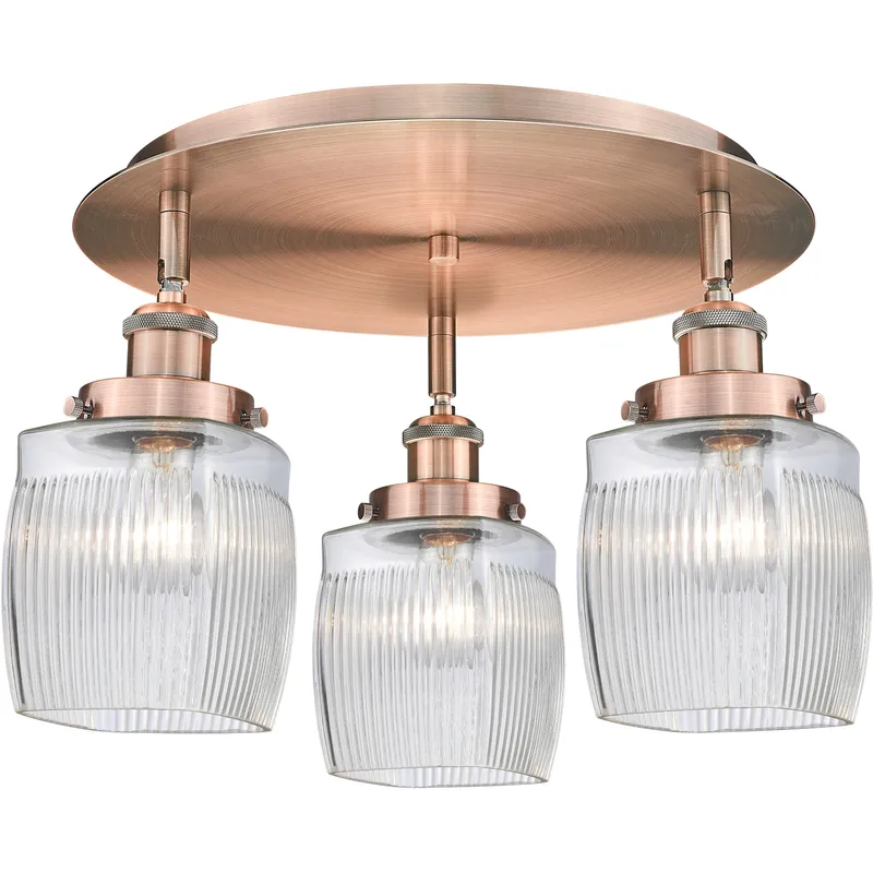Colton 3 Light 17.25 inch Antique Copper Flush Mount Ceiling Light