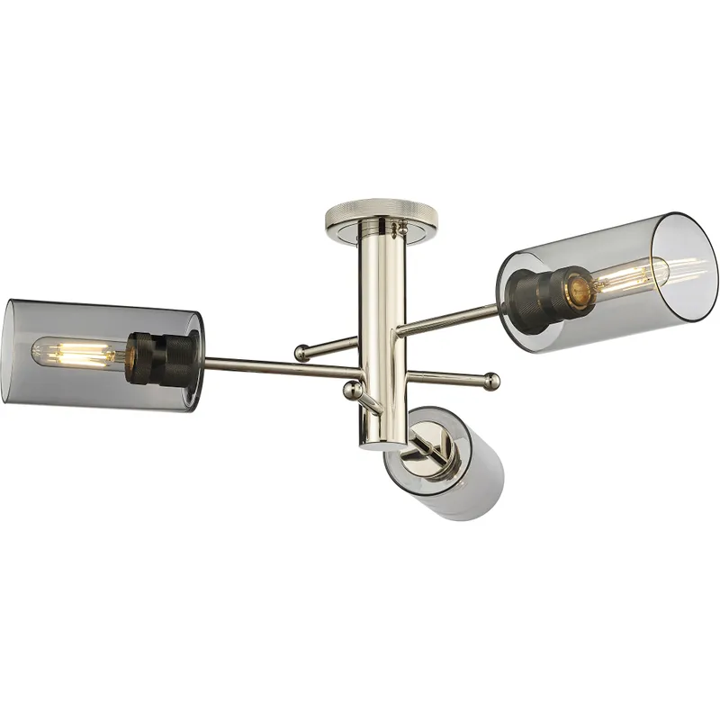 Crown Point 3 Light 29.38 inch Polished Nickel Flush Mount Ceiling Light in Light Smoke Glass