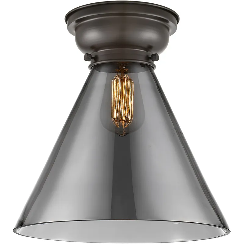 Aditi X-Large Cone LED 12 inch Oil Rubbed Bronze Flush Mount Ceiling Light in Plated Smoke Glass, Aditi