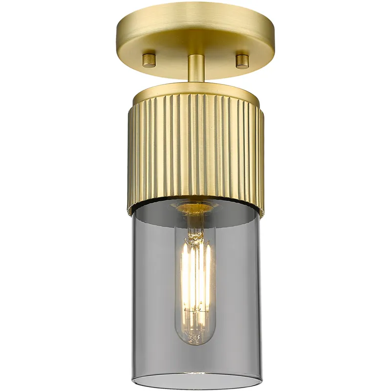 Bolivar 1 Light 4 inch Brushed Brass Flush Mount Ceiling Light in Light Smoke Glass
