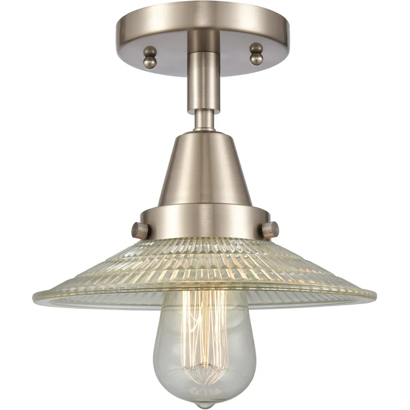 Franklin Restoration Halophane 1 Light 9 inch Brushed Satin Nickel Flush Mount Ceiling Light in Clear Halophane Glass