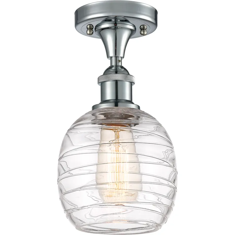 Edison Belfast 1 Light 6 inch Polished Chrome Semi-Flush Mount Ceiling Light in Deco Swirl Glass, 2.5 lb