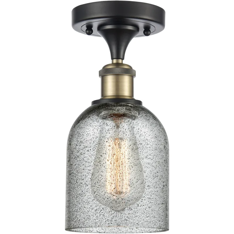 Ballston Caledonia LED 5 inch Black Antique Brass Semi-Flush Mount Ceiling Light in Charcoal Glass, Ballston