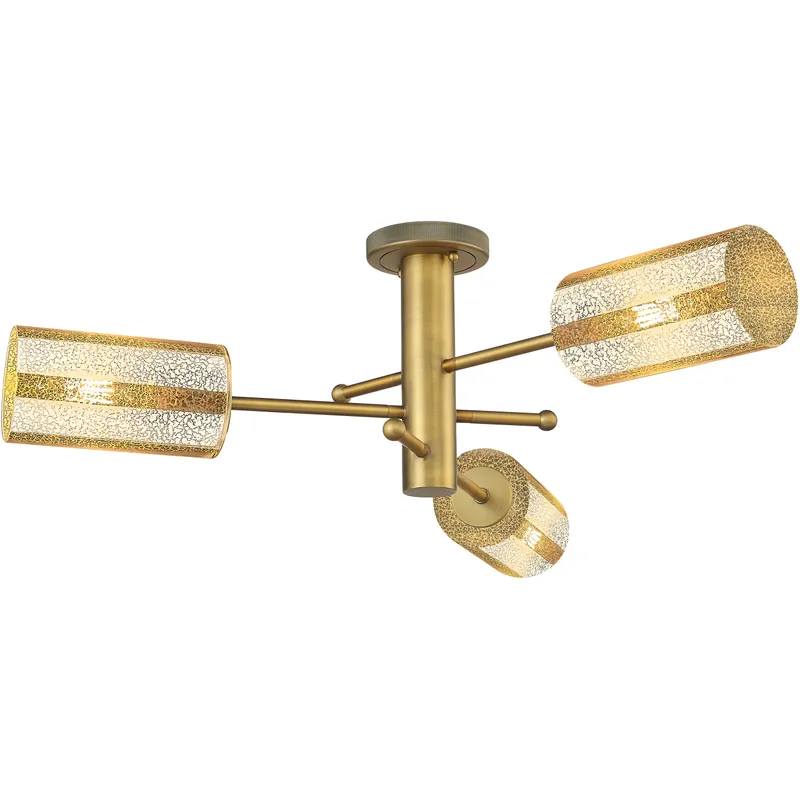 Crown Point 3 Light 29.38 inch Brushed Brass Flush Mount Ceiling Light in Mercury Glass