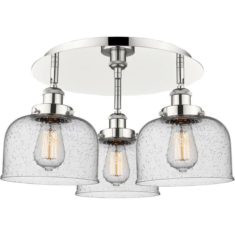 Bell 3 Light 19.75 inch Polished Nickel Flush Mount Ceiling Light in Seedy
