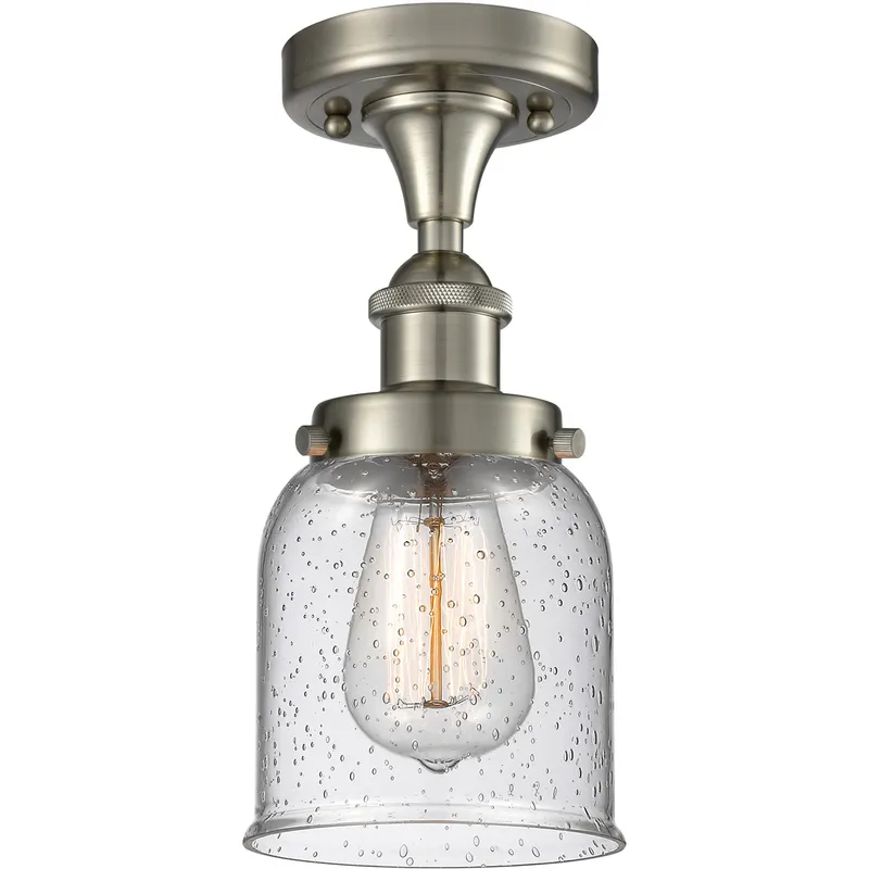 Ballston Small Bell LED 5 inch Brushed Satin Nickel Flush Mount Ceiling Light in Seedy Glass, Ballston