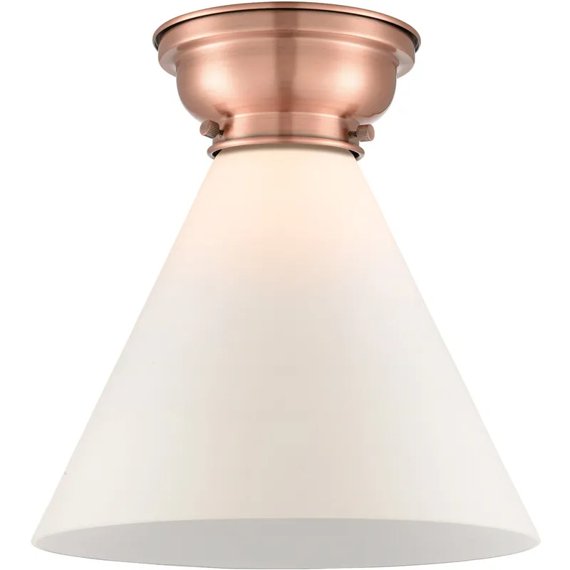 Aditi X-Large Cone LED 12 inch Antique Copper Flush Mount Ceiling Light in Matte White Glass, Aditi