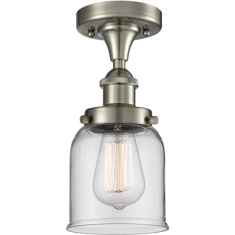 Ballston Small Bell LED 5 inch Brushed Satin Nickel Flush Mount Ceiling Light in Clear Glass, Ballston