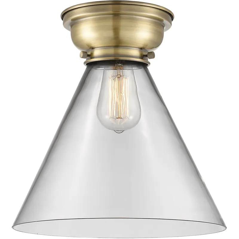 Aditi X-Large Cone LED 12 inch Antique Brass Flush Mount Ceiling Light in Clear Glass, Aditi