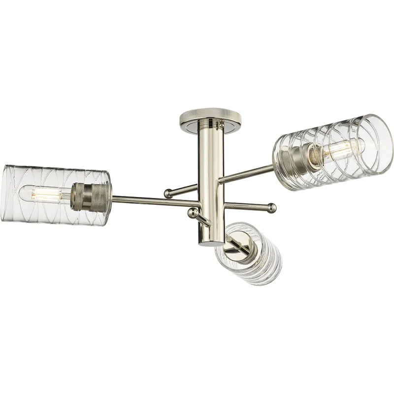 Crown Point 3 Light 29.38 inch Polished Nickel Flush Mount Ceiling Light in Deco Swirl Glass