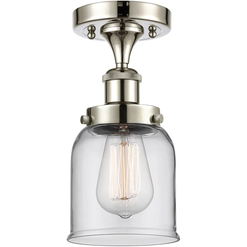 Ballston Small Bell LED 5 inch Polished Nickel Semi-Flush Mount Ceiling Light in Clear Glass