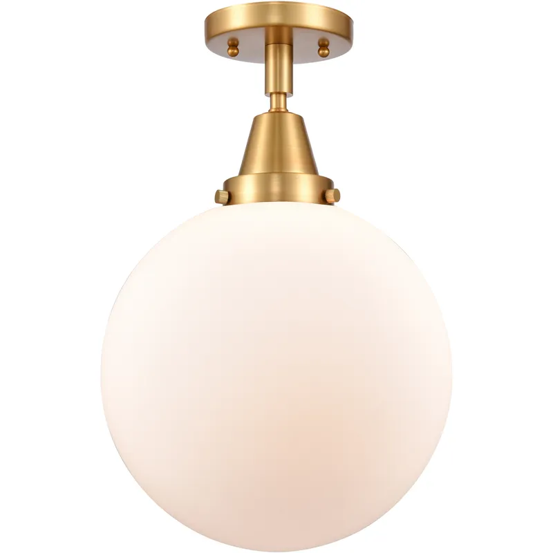 Downtown Urban Beacon LED 10 inch Satin Gold Flush Mount Ceiling Light in Matte White