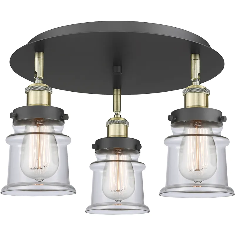 Canton 3 Light 17 inch Black Antique Brass Flush Mount Ceiling Light in Clear