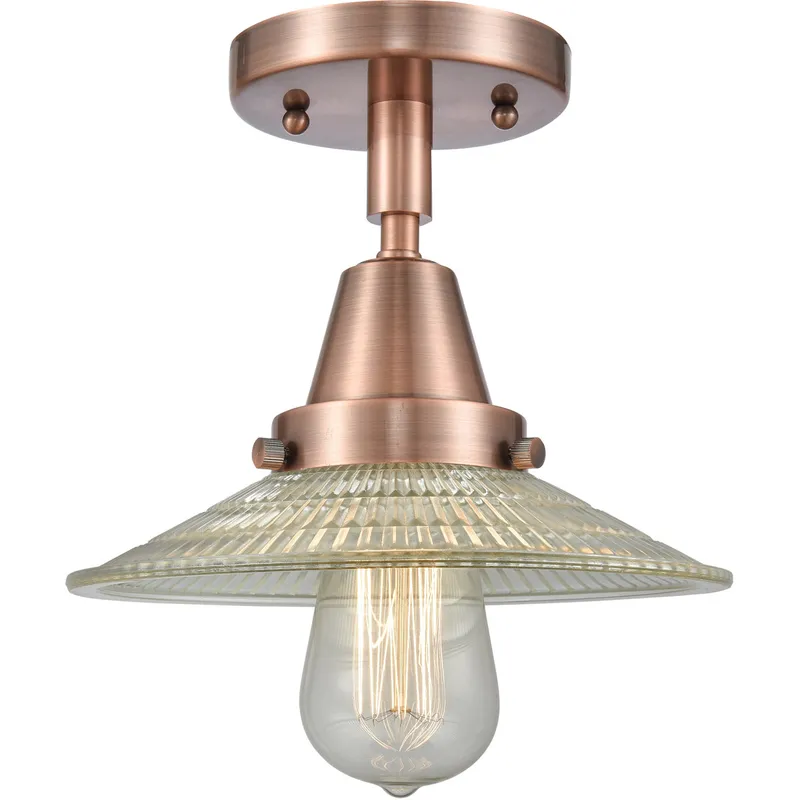 Franklin Restoration Halophane 1 Light 9 inch Antique Copper Flush Mount Ceiling Light in Clear Halophane Glass