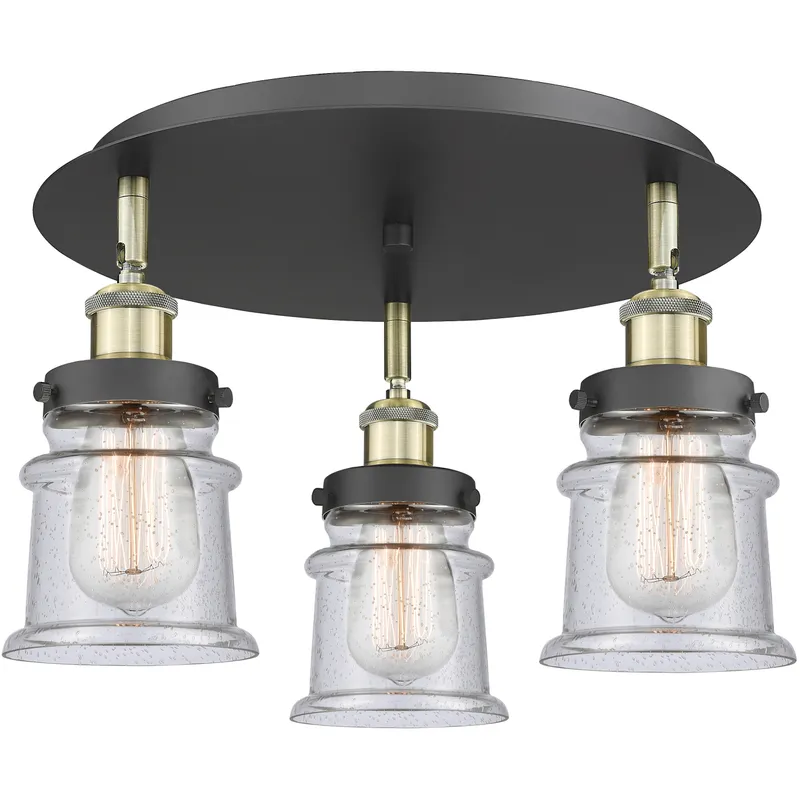 Canton 3 Light 17 inch Black Antique Brass Flush Mount Ceiling Light in Seedy